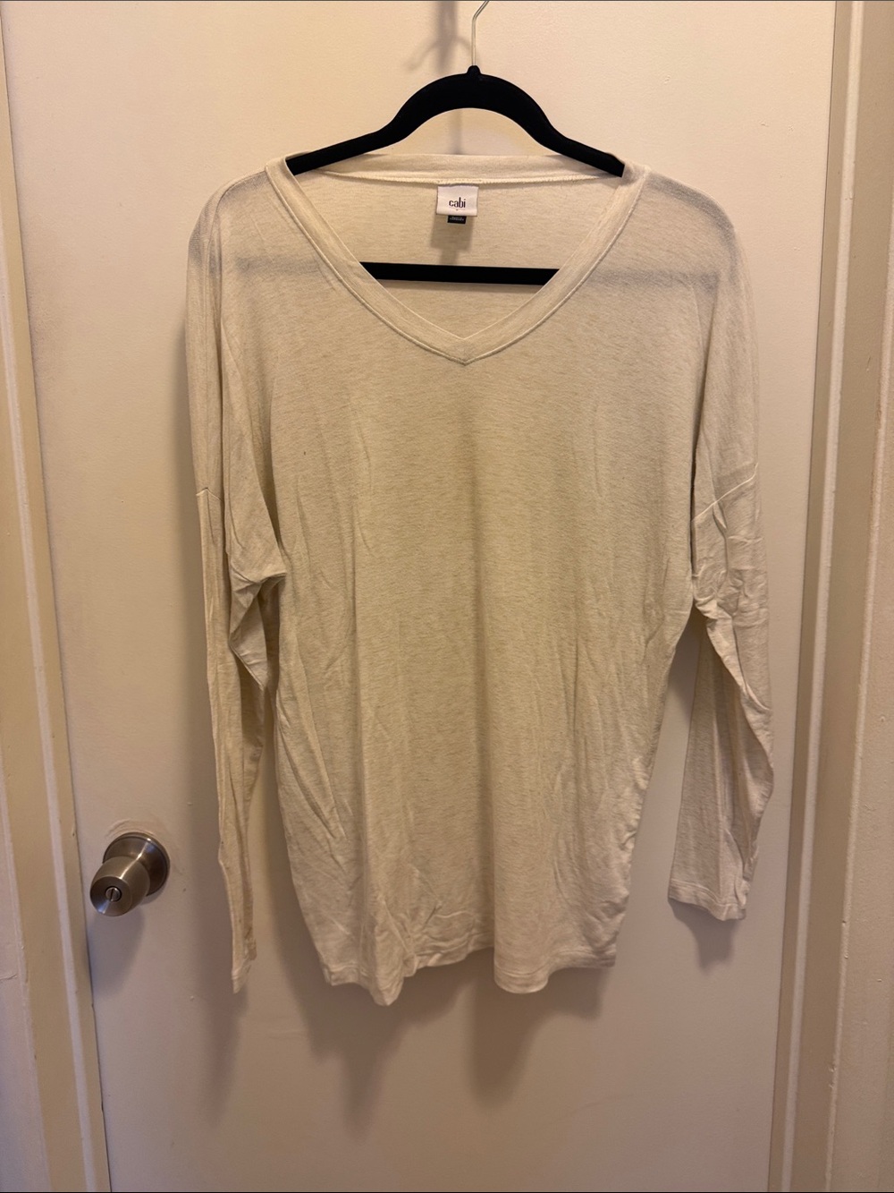 CAbi Cream V-Neck Long Sleeve Lightweight Top